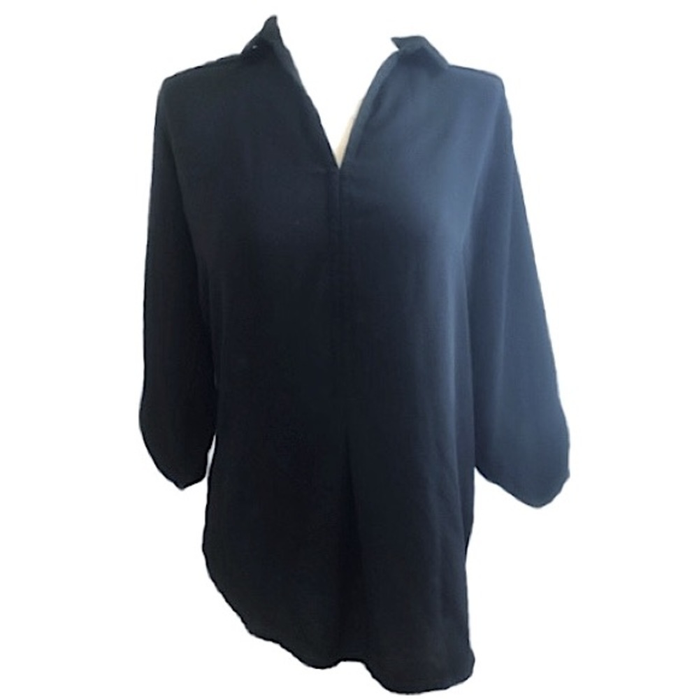 𝅺BLK Mossimo Flowy Split-Neck Blouse w/ Roll-Cuff Sleeves S EUC